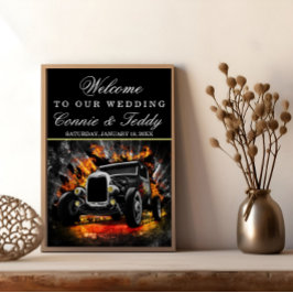 Frisierte Auto Party Feuer Hochzeit Schildkröte Poster