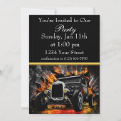 Frisierte Auto-Party-Feuer laden mit Goldfolie Str Einladung (Vorderseite)