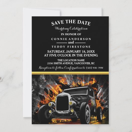 Frisierte Auto-Party-Hochzeit speichern Sie das Da Save The Date (Vorderseite)