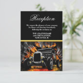 Frisierte Auto Party Hochzeitsempfang Unterkunft Einladung (Stehend Vorderseite)