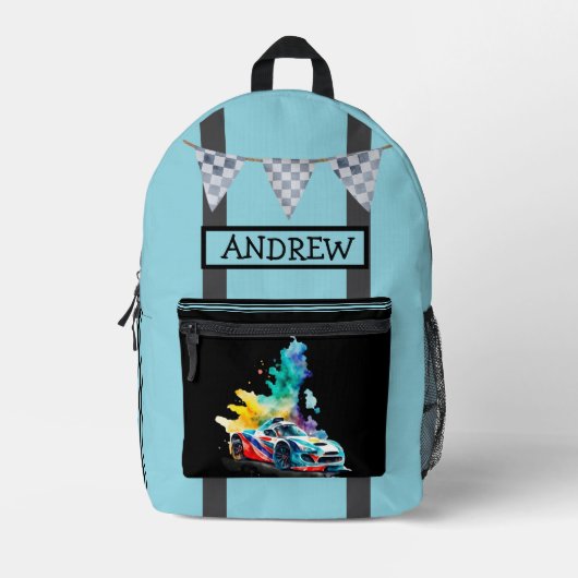 Frisierte Auto Race Car, Checked Banner - Personal Bedruckter Rucksack (Vorderseite)