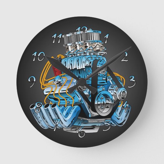 Frisierte Auto Race Car Dragster Motor Cartoon Runde Wanduhr (Vorderseite)