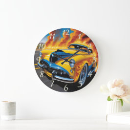 Frisierte Auto radelt auf einer feuerfesten Sonnen Große Wanduhr