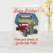 Frisierte Auto, roter Lkw, Retro Weihnachten Karte (Gelbe Blume)