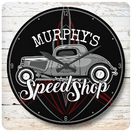 Frisierte Auto Speed Shop INDIVIDUELLE NAME Pinstr Große Wanduhr