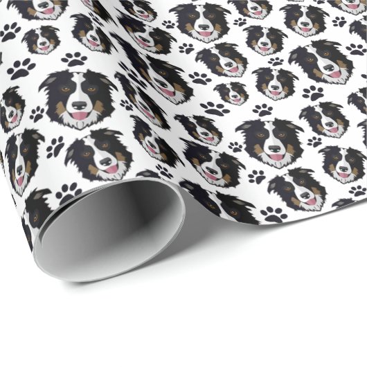 Frisky Scottish Border Collie Sheep Dog Puppy Geschenkpapier (Rolleneckpunkt)