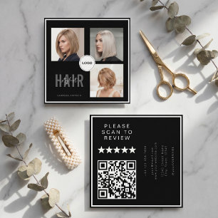Frisör-Foto-Collage QR-Code & Bewertung Quadratische Visitenkarte