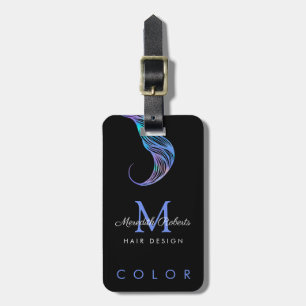 Frisör Hair Colorist Opal Blau auf Schwarz Monogra Gepäckanhänger