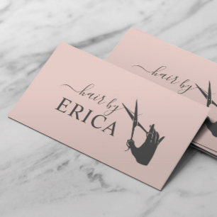 Frisör Schere & Hand-Typografie Blush Pink Visitenkarte