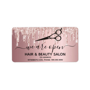 Frisörsalon Rose Gold Glitzer Adressaufkleber