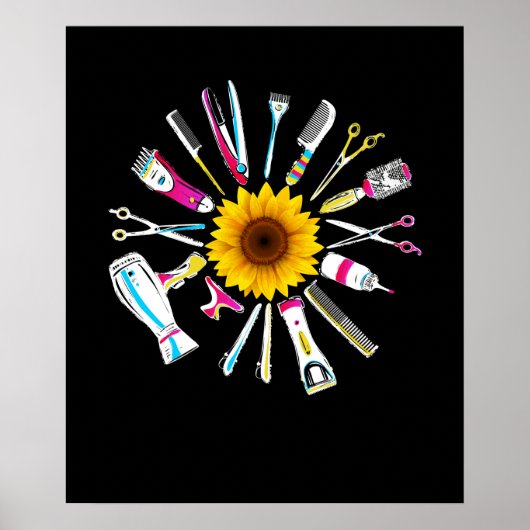 Frisur Stylist Barber Tools Floral Poster (Vorne)