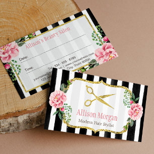 Frisur-Stylist-Floral-Gold-Schere Terminkarte
