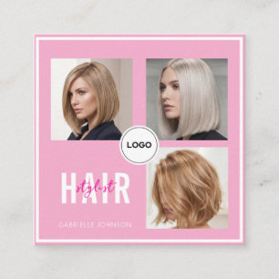 Frisur-Stylist-Foto-Collage-QR-Code elegant Quadratische Visitenkarte