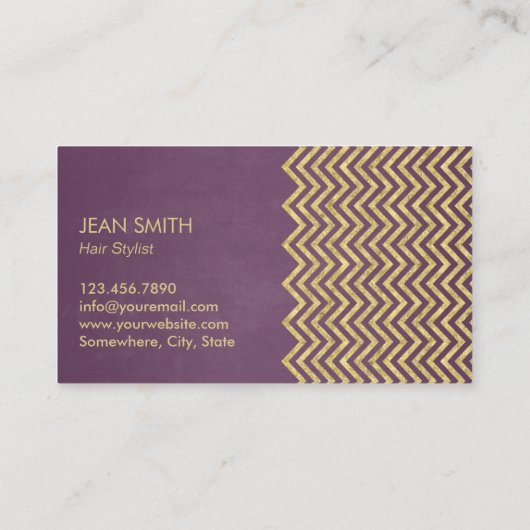 Frisur Stylist Moderner Lila & Gold Visitenkarte (Rückseite)