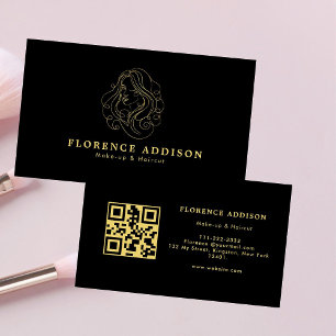 Frisuren-Make-up-Artist Modern Schwarzer QR-Code  Visitenkarte
