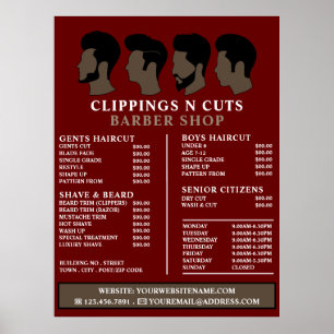 Frisuren, Preisliste für männliche Friseure Poster