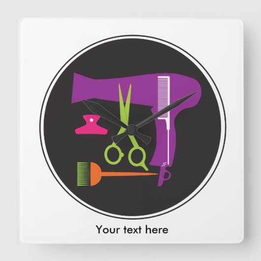 Frisurwerkzeuge Quadratische Wanduhr (Vorderseite)