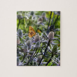 Fritillary Butterfly On Blue Thistle Puzzle