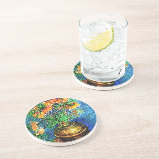 Fritillerien in einer Kupfer Vase Van Gogh Fine Ar Sandstein Untersetzer (Seite)