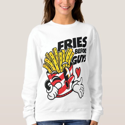 Fritten bevor Jungs – Freche Cartoon-Pommes Frites Sweatshirt (Vorderseite)