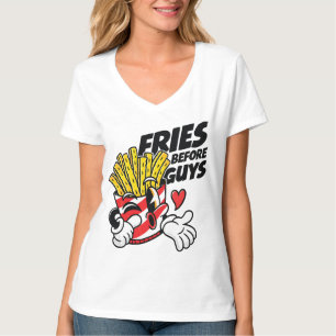 Fritten bevor Typen – Freche Cartoon-Pommes Frites T-Shirt