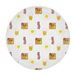 Frittierte Eier, Bacon, Waffeln und Orangensaft Schneidebrett