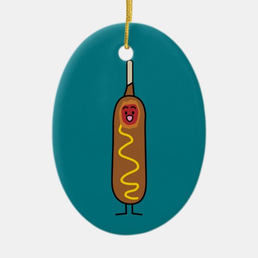 frittierte Wursthunde Maishundcorndog Senfes Keramik Ornament (Vorne)
