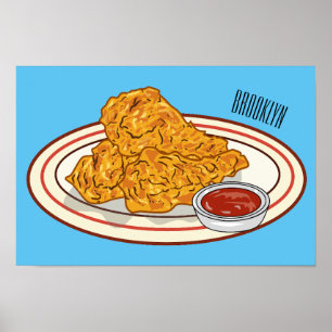 Frittiertes Hühnchen-Cartoon-Illustration Poster