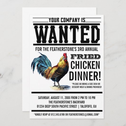 Frittiertes Hühnchen Party Einladung (Vorne/Hinten)