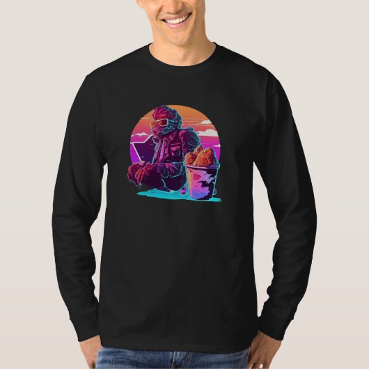 Frittiertes Hühnchen Synthwave 80er Retrowave Ästh T-Shirt (Vorderseite)