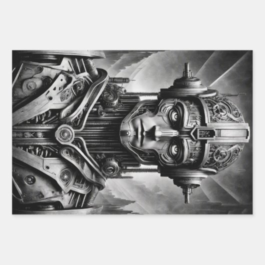Fritz Lang Metropolis Tribut. Drei Metallköpfe Geschenkpapier Set (Vorderseite 2)