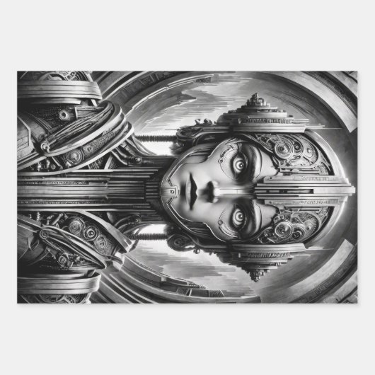 Fritz Lang Metropolis Tribut. Drei Metallköpfe Geschenkpapier Set (Vorderseite)