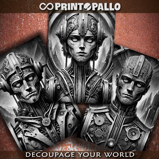 Fritz Lang Metropolis Tribut. Drei Metallköpfe Geschenkpapier Set