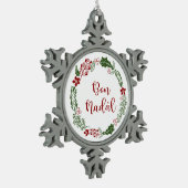 Friulian Merry Christmas Wreath, Bon Nadâl Schneeflocken Zinn-Ornament (Links)