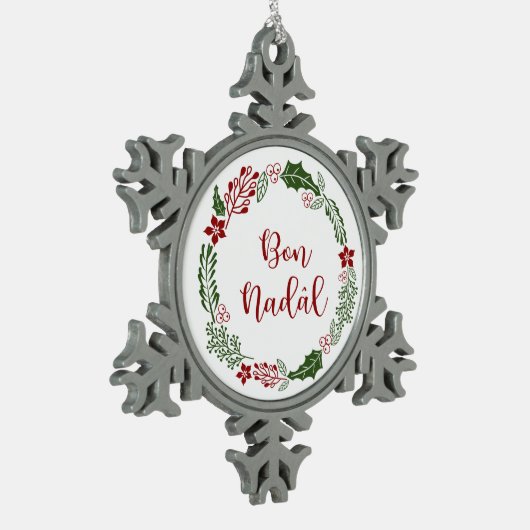 Friulian Merry Christmas Wreath, Bon Nadâl Schneeflocken Zinn-Ornament (Links)