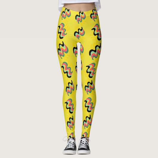 Frivolly Dandelion Yellow Finger Paint Pattern Leggings (Vorderseite)