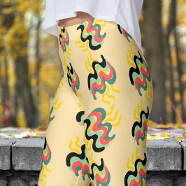 Frivolly Yellow Beige Finger Paint Pattern Leggings