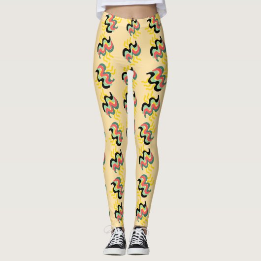 Frivolly Yellow Beige Finger Paint Pattern Leggings (Vorderseite)