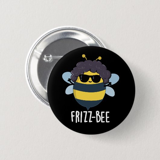Frizz-Bee Funny Afro Bee Pun Dark BG Button (Vorne & Hinten)