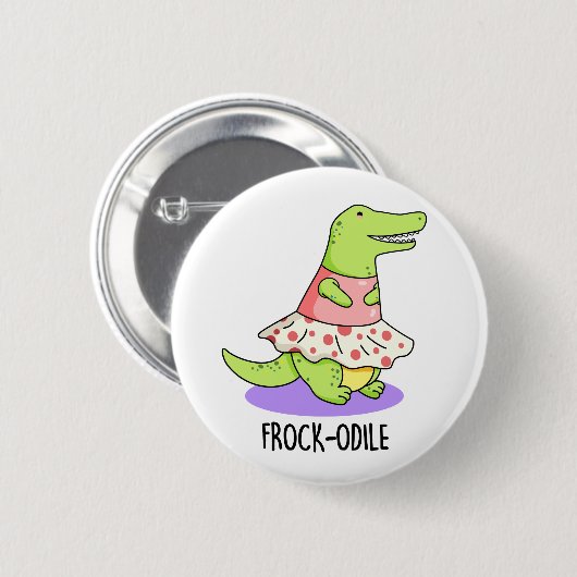 Frockodile Funny Crocodile Pun Button (Vorne & Hinten)