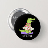 Frockodile Funny Crocodile Pun Dark BG Button (Vorne & Hinten)