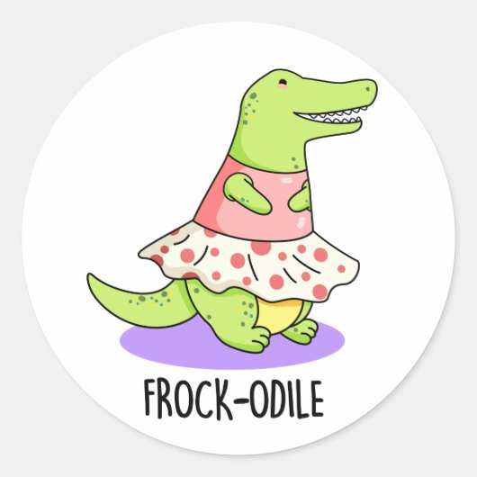 Frockodile Funny Crocodile Pun Runder Aufkleber (Vorderseite)