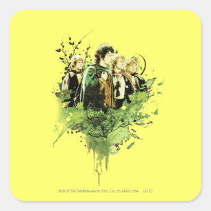 FRODO™ with Hobbits Vector Collage Quadratischer Aufkleber