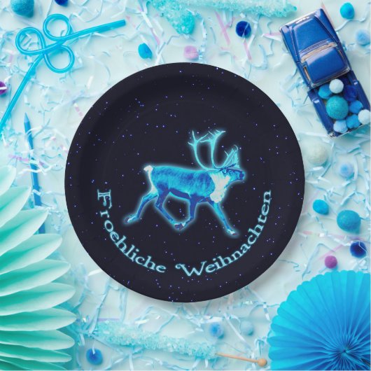 Froehliche Weihnachten - Blaue Karibik (Reindeer) Pappteller (Party)