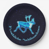 Froehliche Weihnachten - Blaue Karibik (Reindeer) Pappteller (Vorderseite)