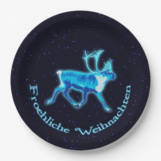 Froehliche Weihnachten - Blaue Karibik (Reindeer) Pappteller (Vorderseite)