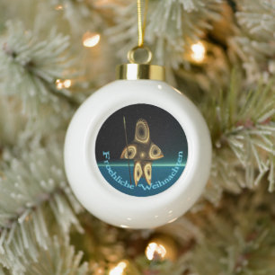 Froehliche Weihnachten - Fraktal Inuit Hunter Keramik Kugel-Ornament