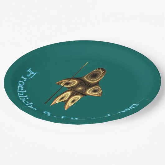 Froehliche Weihnachten - Fraktal Inuit Hunter Pappteller (Schrägansicht)