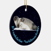 Froehliche Weihnachten - Ringed Siegel Keramikornament (Rechts)