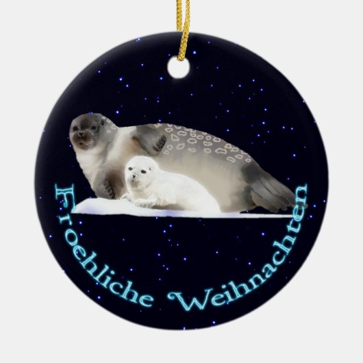 Froehliche Weihnachten - Ringed Siegel Keramikornament (Vorne)